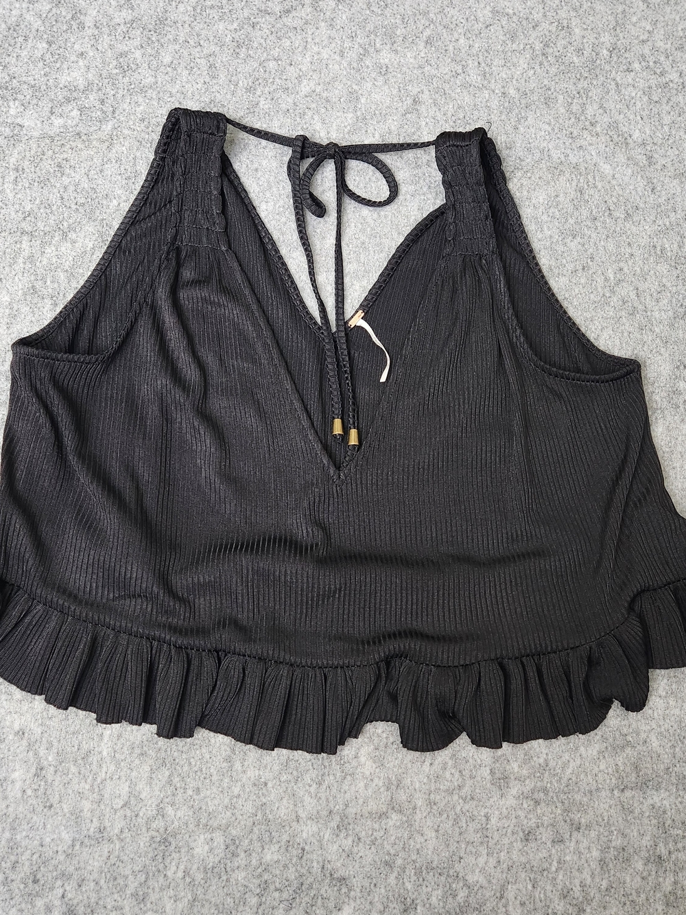 Free People No Excuses Cropped Top Tie Back Ruffle Hem Women's M Black Fairy